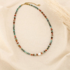 Collier acier pierres facettées perle d’eau douce 0126569 vert foncé