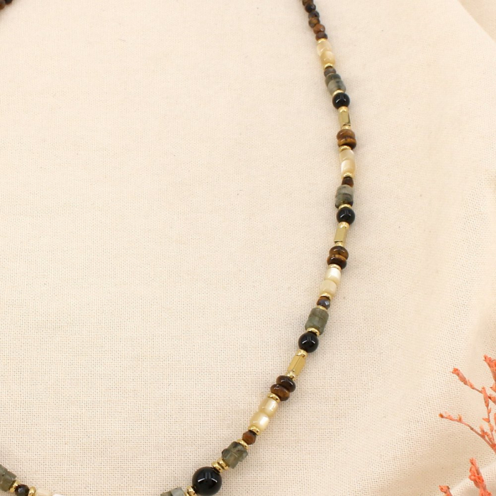 Collier acier pierres nacre nuances naturelles 0126570 gris foncé