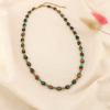 Collier acier inoxydable pierres style œil de tigre 0126573 marron