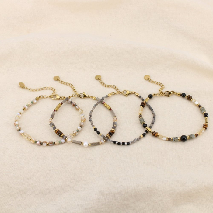 Ensemble 4 bracelets gris acier pierre perle nacre 0226563 gris foncé