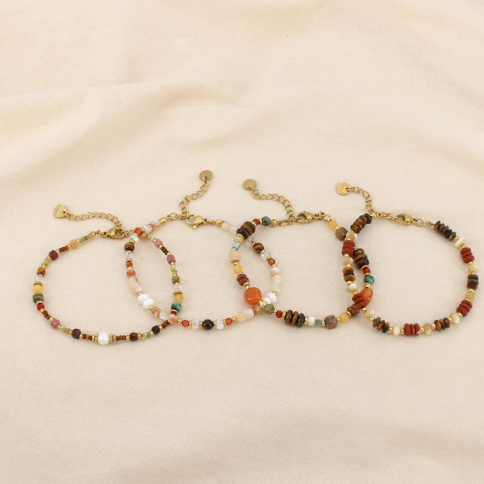Ensemble 4 bracelets marron acier pierre perle nacre 0226564 marron