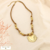 Collier acier inox cœur rayonnant cordon tressé nœud 0126590 marron