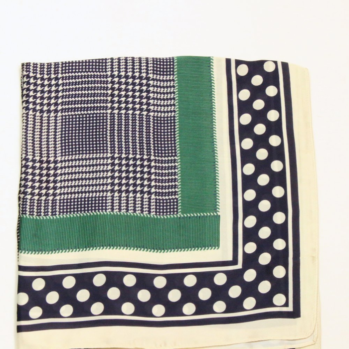 Carré satin motifs pied-de-poule pois polyester 0726513 bleu foncé