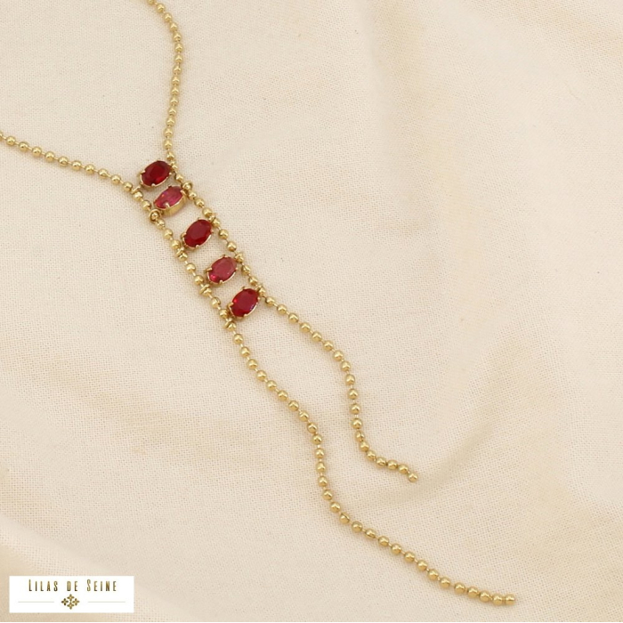 Collier Y acier inoxydable cristal ovale coloré 0126530 rouge bordeaux