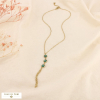 Collier Y acier cabochons pierre pompon chaîne 0126533 vert