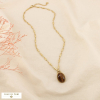 Collier acier inoxydable pendentif pierre ovale 0126514 marron