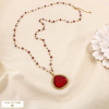 Collier SAUTOIR acier bille verre cristal facetté 0126537 rouge bordeaux
