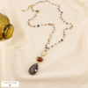 Collier SAUTOIR acier verre pierre pendentif goutte 0126540 gris foncé
