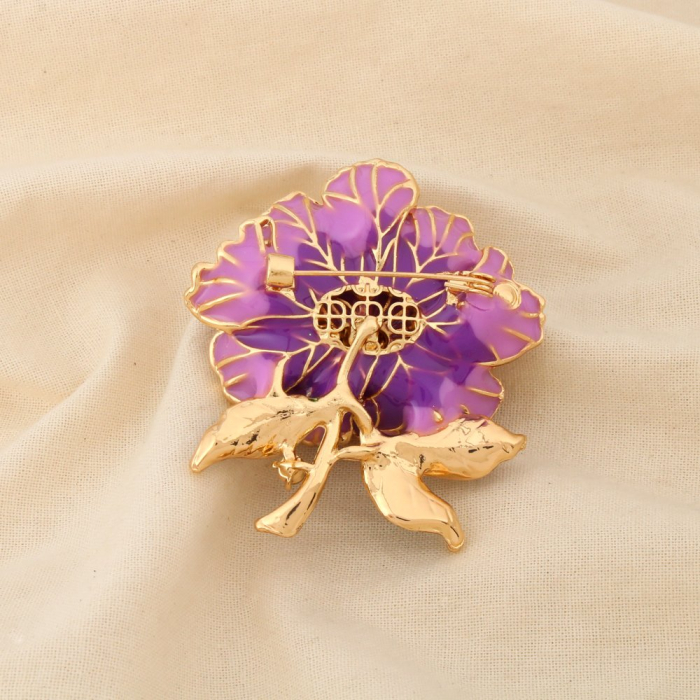 Broche épingle émail strass fleur stylisée 0526512 violet