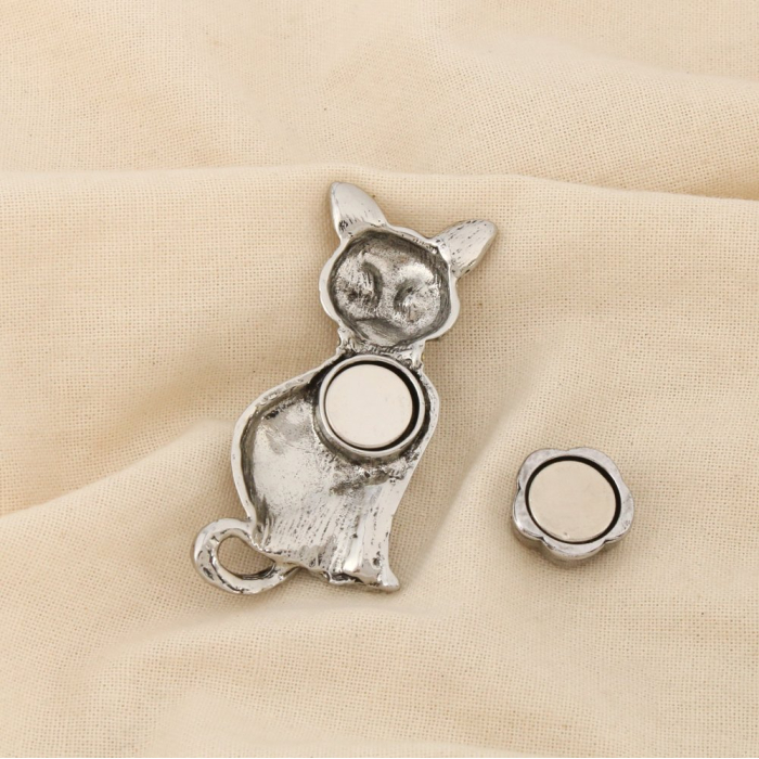 Broche aimantée chat métal strass 0526521 argenté