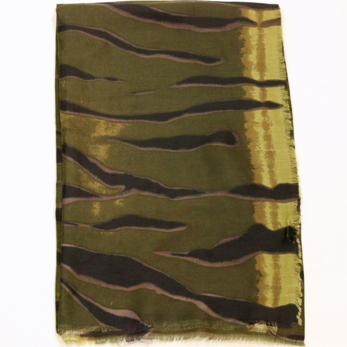 Foulard viscose motif tigre 0726530 vert kaki