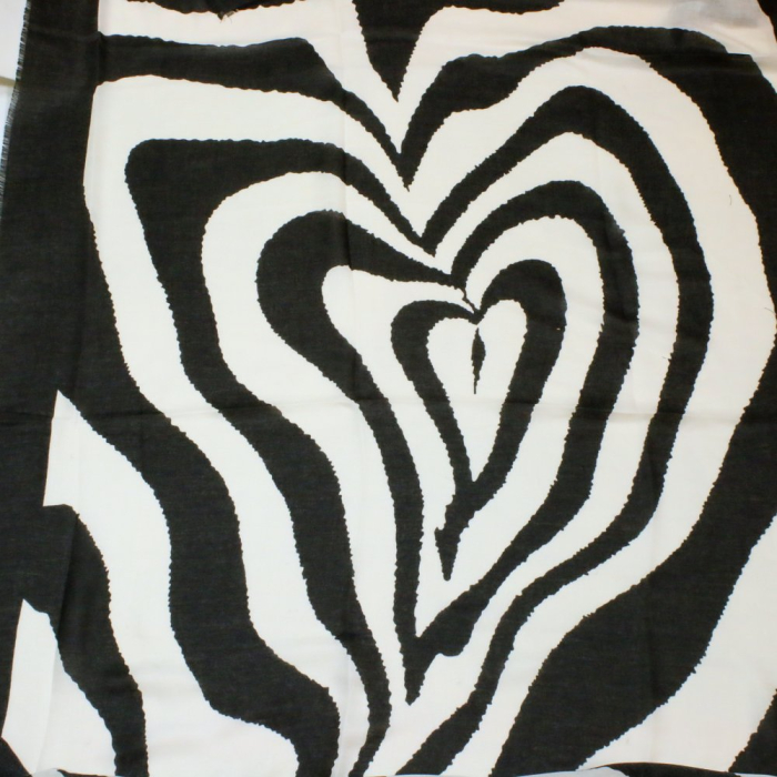Foulard viscose motif cœur abstrait bords frangés 0726532 noir