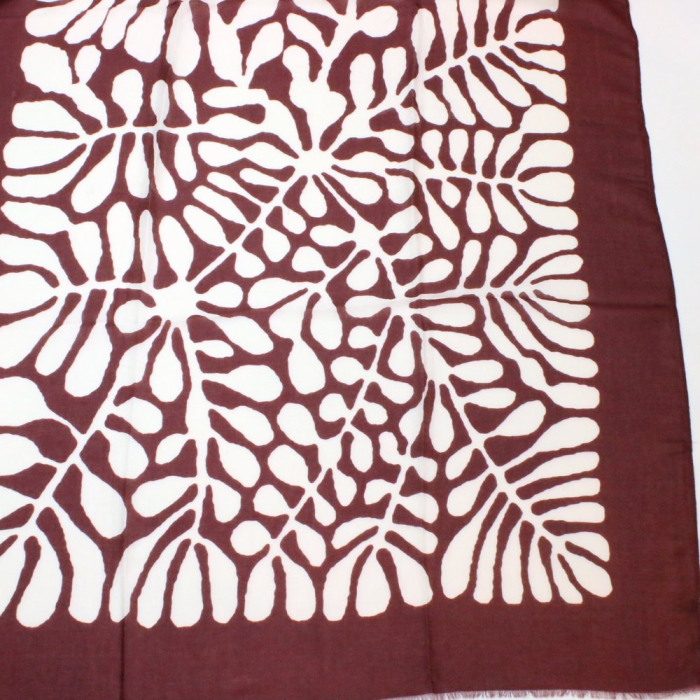 Foulard viscose motif feuille graphique frange 0726534 rouge bordeaux
