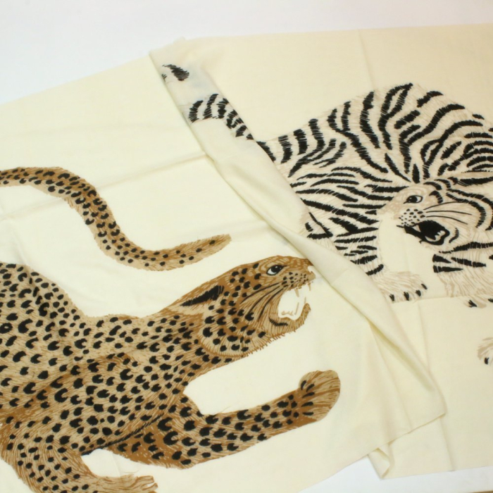 Foulard viscose motif tigre léopard bords frangés 0726556 naturel/beige