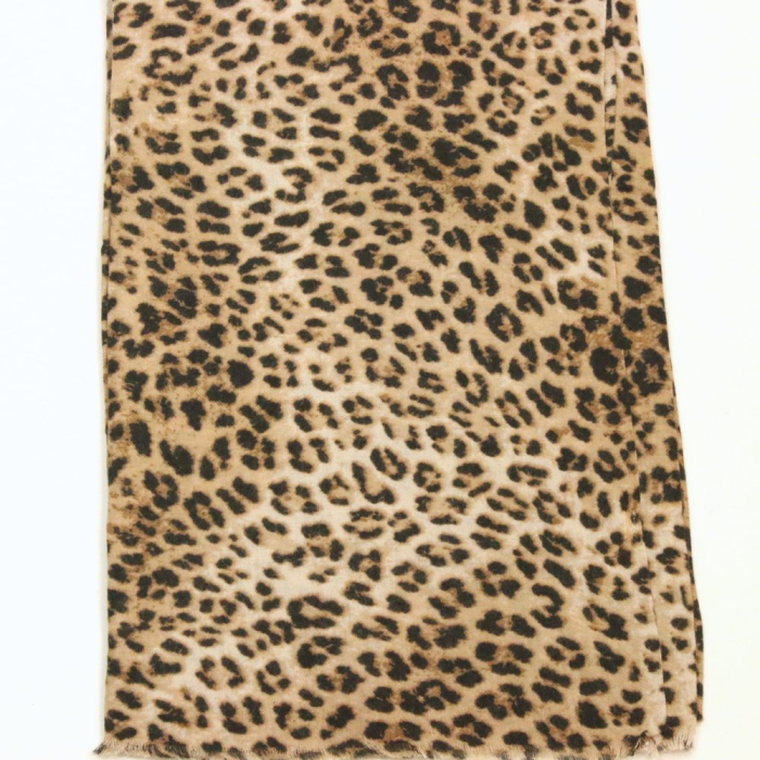 Foulard viscose motif léopard bords frangés 0726555 marron