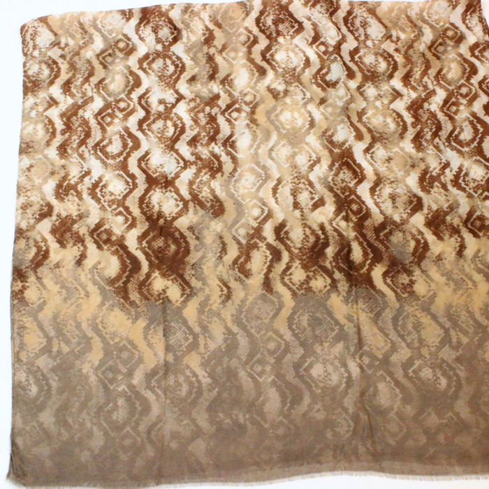 Foulard viscose motif graphique boa bords frangés 0726536 taupe
