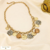 Collier acier cristal résine breloques motif zèbre 0126536 marron