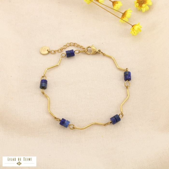 Ensemble 5 bracelets acier inox pierre minimaliste 0226559 bleu foncé