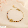 Bracelet acier inox fleur cristal pierre polyester 0226556 marron