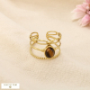 Bague ouverte acier inox multi-anneaux pierre ovale 0426529 marron