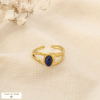 Bague ouverte acier ajouré cabochon pierre ovale 0426531 bleu foncé