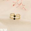 Bague ouverte acier double-rang ajouré étoile pierre 0426534 noir