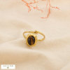 Bague ajustable acier inox cabochon pierre ovale 0426535 marron