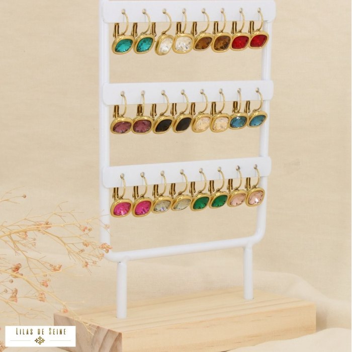 Ensemble 12 boucles d'oreilles acier cristal coloré 0326591 multi