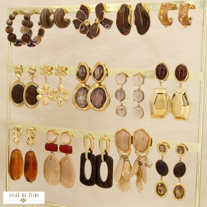 Ensemble 15 boucles d'oreilles acier nuance marron 0326593 marron