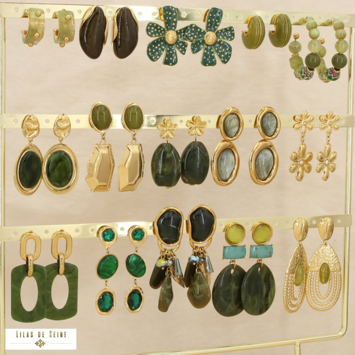 Ensemble 15 boucles d'oreilles acier nuance vert 0326594 vert