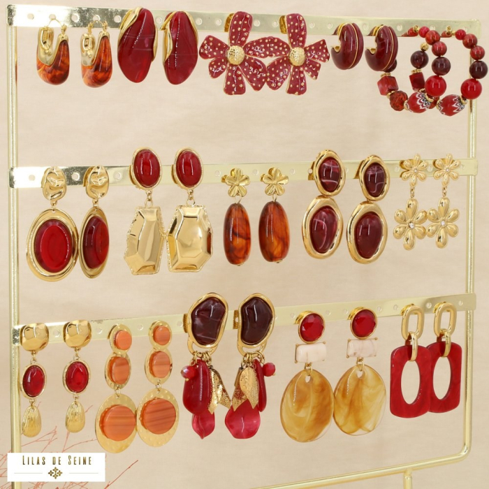 Ensemble 15 boucles d'oreilles acier nuance rouge 0326595 rouge bordeaux