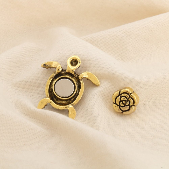 Broche tortue métal strass émail MAGNÉTIQUE 0526523 marron