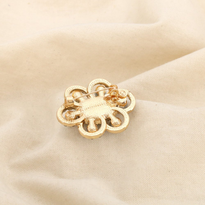 Broche épingle fleur métal perles acryliques cristal 0526516 vert