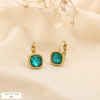 Boucles d'oreilles acier inox cristal carré facetté 0326576 bleu canard