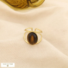 Bague ajustable acier ajouré cabochon pierre ovale 0426524 marron