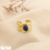 Bague ouverte acier pierre ovale design entrelacé 0426523 bleu foncé