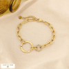Bracelet acier inox maillons ovales cercles strass 0226592 doré