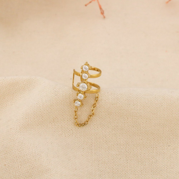 2 Bagues d'oreilles Ear cuffs acier strass chaînette 0326537 doré