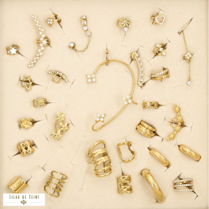 Ensemble 29 bagues d'oreille acier inoxydable strass 0326597 doré