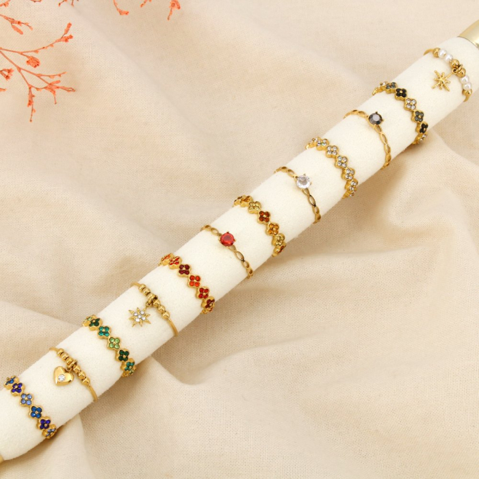 Ensemble 12 bagues ouvertes fines acier émail strass 0426550 multi