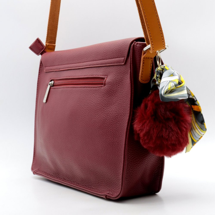 Sac à bandoulière SANS POMPON façon cartable Flora&Co simili-cuir souple femme 0922048 bordeaux