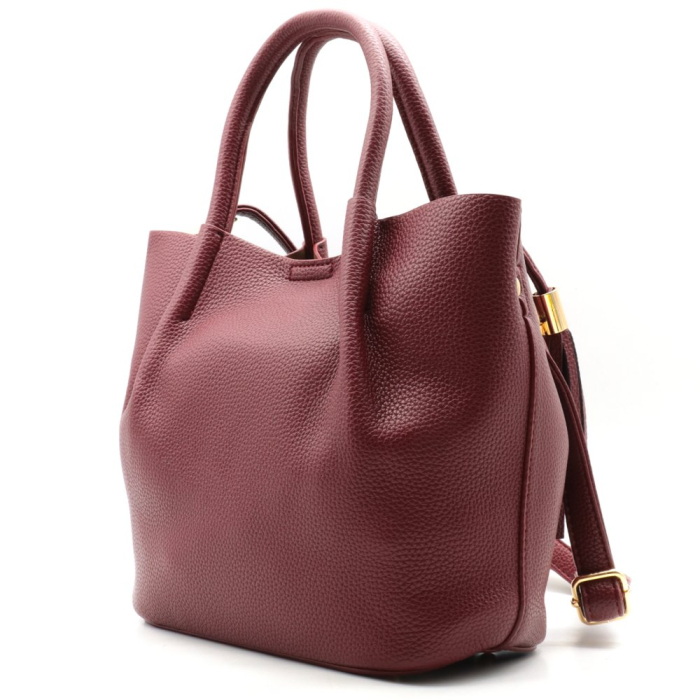 Mini-sac cabas Flora&Co simili-cuir grainé pompon 0926514 rouge bordeaux
