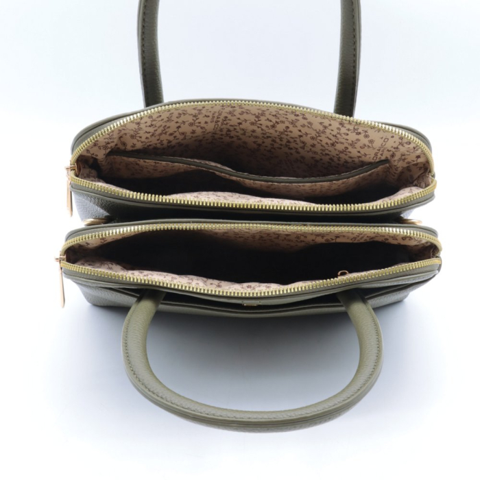 Sac à main arrondi Flora&Co simili-cuir grainé deux compartiments zippés 0926516 vert kaki