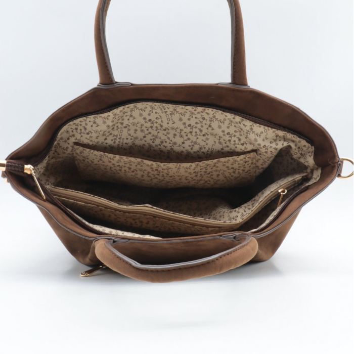 Mini sac cabas Flora&Co simili-cuir daim 0926523 marron foncé