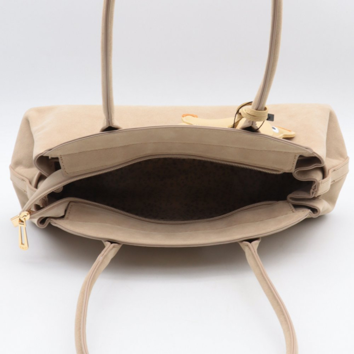 Sac hobo bowling Flora&Co simili-cuir daim breloque chien teckel 0926525 naturel/beige