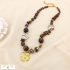 Collier acier floral résine verre émail cristal 0126634 marron