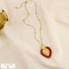 Collier acier pendentif cœur sacré cristaux tissés 0126578 rouge bordeaux