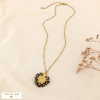 Collier acier cristal tissé pendentif cœur sacré 0126579 noir